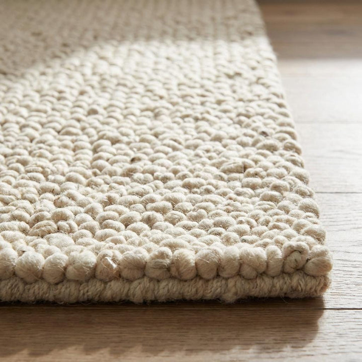 Translation missing: es.Chunky Wool Rug – Handwoven Cream Neutral Area Rug, Thick Textured Loop Pile Carpet, Modern Farmhouse Scandinavian Living Room Bedroom Decor
