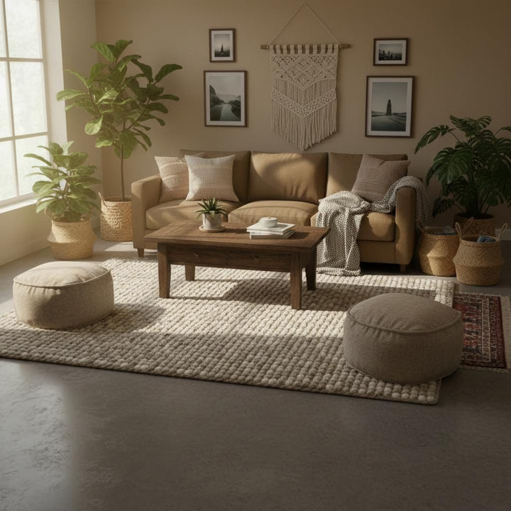 Translation missing: es.Soft natural fiber rug with thick woven texture ideal for living room or bedroom décor