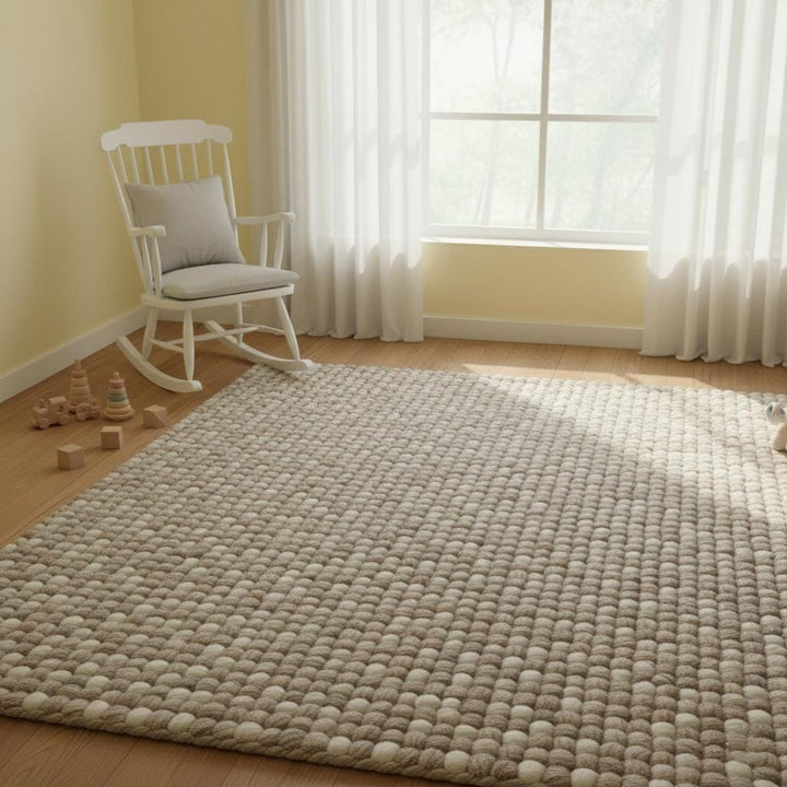 Translation missing: es.Chunky Wool Rug, Handwoven Felt Ball Wool Area Rug, Neutral Textured Rug for Living Room, Thick Cozy Floor Mat, Scandinavian Decor