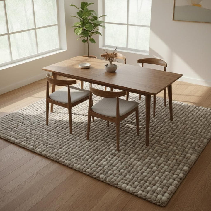 Translation missing: es.Chunky Wool Rug, Handwoven Felt Ball Wool Area Rug, Neutral Textured Rug for Living Room, Thick Cozy Floor Mat, Scandinavian Decor