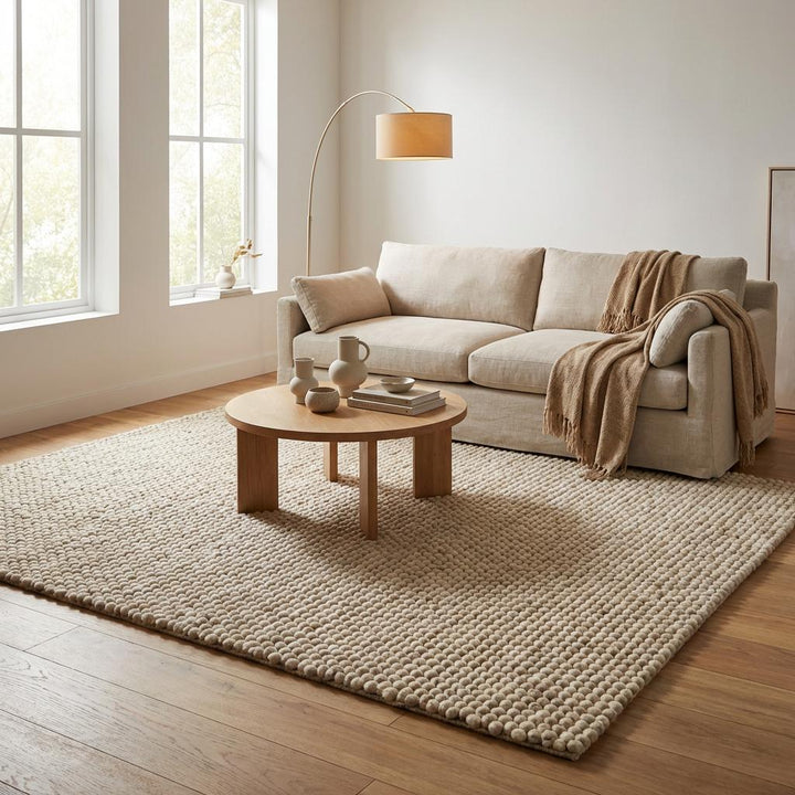 Translation missing: es.Chunky Wool Rug, Handwoven Neutral Area Rug for Living Room, Bedroom, Scandinavian Decor