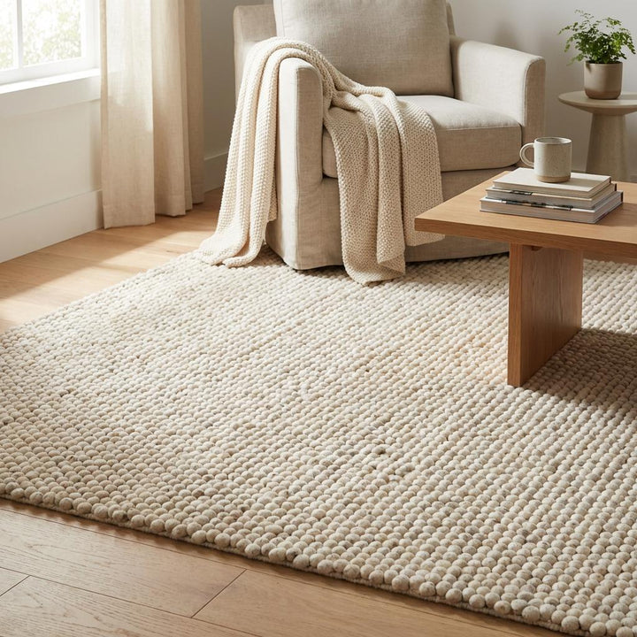 Translation missing: es.Chunky Wool Rug, Handwoven Neutral Area Rug for Living Room, Bedroom, Scandinavian Decor