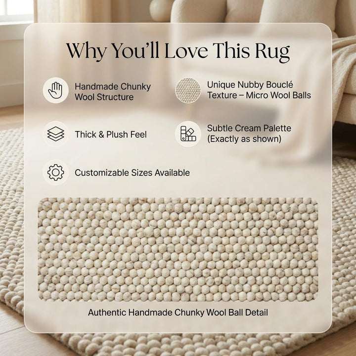 Translation missing: es.Chunky Wool Rug, Handwoven Neutral Area Rug for Living Room, Bedroom, Scandinavian Decor