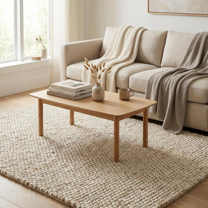 Translation missing: es.Cozy chunky wool rug made from natural wool, soft textured rug for bedroom or nursery