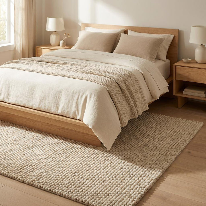 Translation missing: es.Neutral chunky knit wool rug, minimalist home décor rug with thick handwoven texture