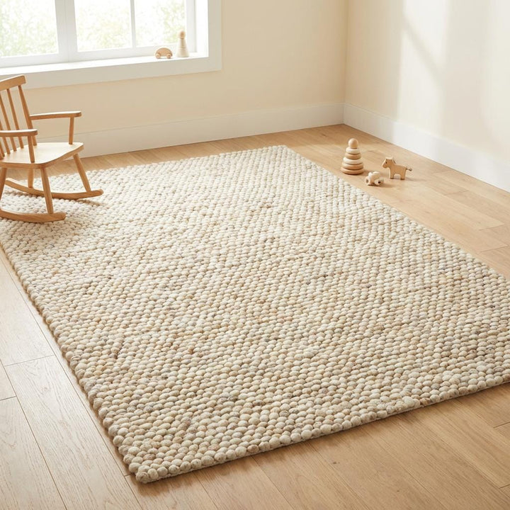 Translation missing: es.Chunky Wool Rug, Handwoven Neutral Area Rug for Living Room, Bedroom, Scandinavian Decor