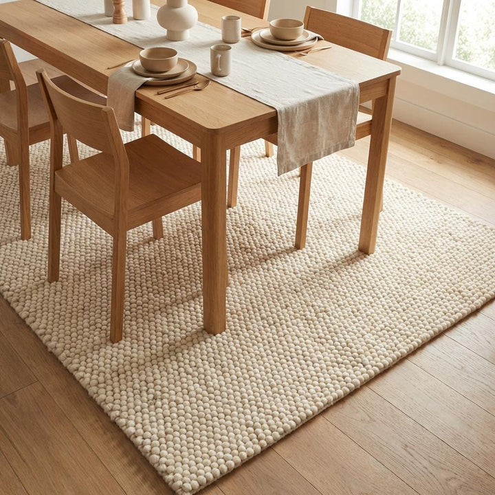 Translation missing: es.Chunky Wool Rug, Handwoven Pebble Texture Area Rug, Neutral Cream Carpet, Modern Boho Minimalist Decor, Thick Cozy Living Room Floor Rug