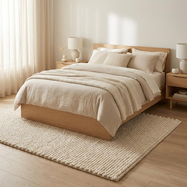 Translation missing: es.Chunky Wool Rug, Handwoven Pebble Texture Area Rug, Neutral Cream Carpet, Modern Boho Minimalist Decor, Thick Cozy Living Room Floor Rug