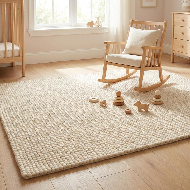 Translation missing: es.Modern boho chunky wool area rug in natural cream shade adding warmth and softness to contemporary living space
