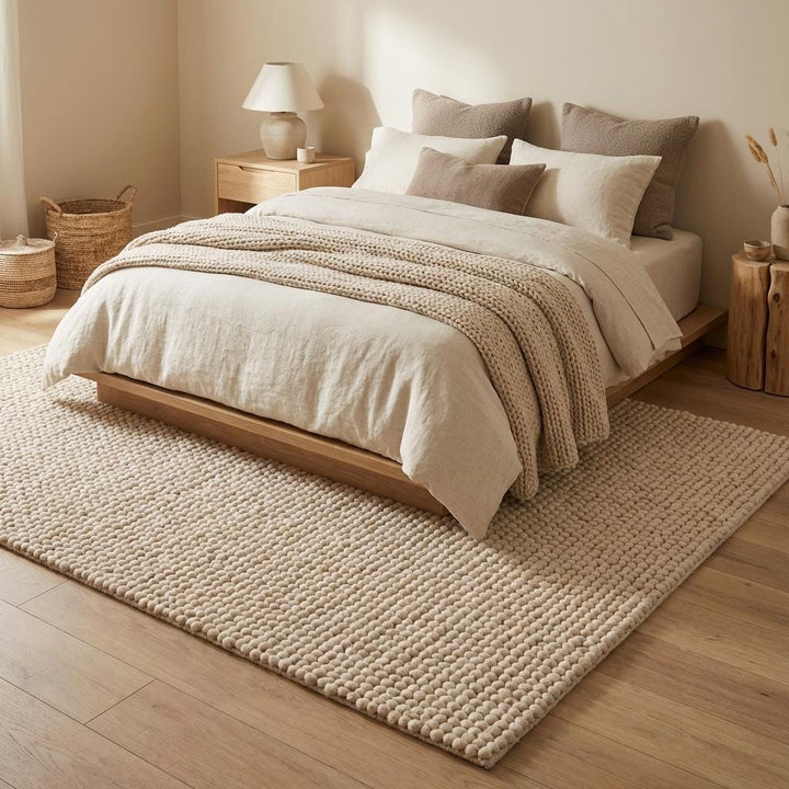Translation missing: es.Chunky Wool Rug Neutral Beige Handmade Area Rug Cozy Textured Carpet Soft Boho Home Decor