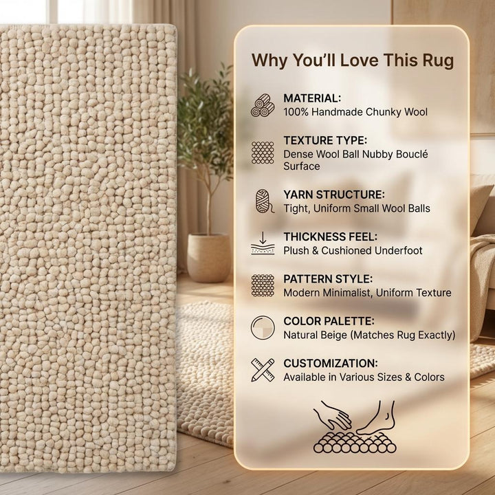 Translation missing: es.Chunky Wool Rug Neutral Beige Handmade Area Rug Cozy Textured Carpet Soft Boho Home Decor