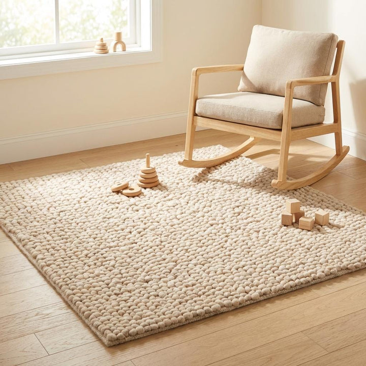 Translation missing: es.Soft thick wool rug with looped texture ideal for bedroom, nursery, or cozy reading corner