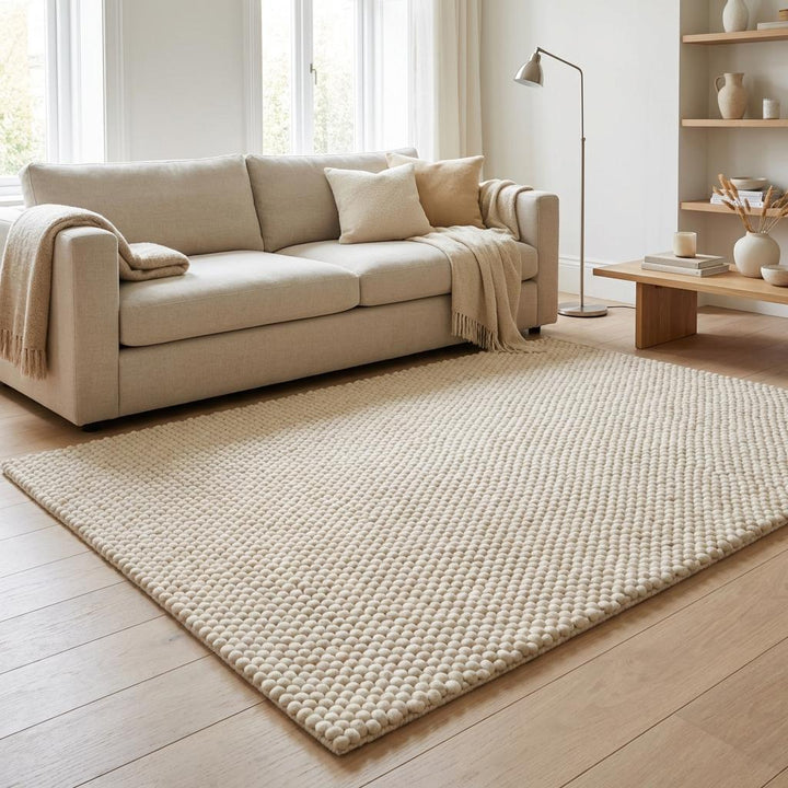 Translation missing: es.Chunky Wool Rug Neutral Textured Area Rug Handmade Loop Pile Carpet Cozy Minimalist Living Room Decor