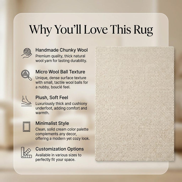 Translation missing: es.Chunky Wool Rug Neutral Textured Area Rug Handmade Loop Pile Carpet Cozy Minimalist Living Room Decor