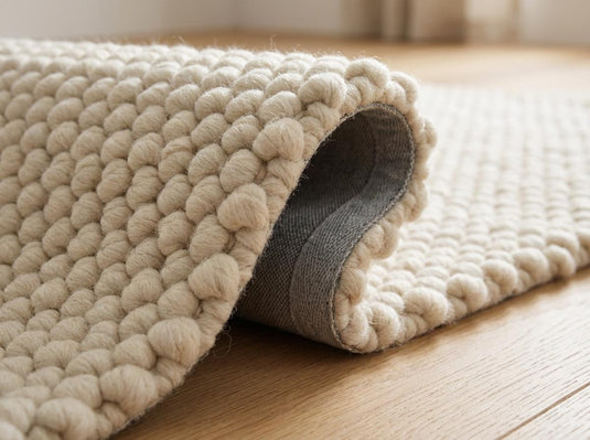 Translation missing: es.Chunky Wool Rug Neutral Textured Area Rug Handmade Loop Pile Carpet Cozy Minimalist Living Room Decor