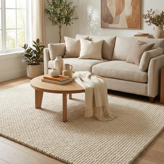 Translation missing: es.Handmade chunky wool rug with plush texture ideal for bedroom, nursery, or modern living space