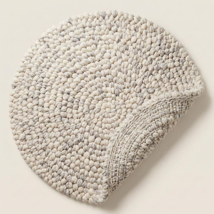 Translation missing: es.Chunky Wool Rug Round, Handmade Pebble Wool Rug, Thick Neutral Scandinavian Area Rug, Cozy Nursery Decor