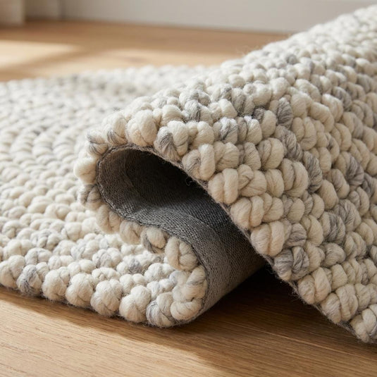 Translation missing: es.Chunky Wool Rug Round, Handmade Pebble Wool Rug, Thick Neutral Scandinavian Area Rug, Cozy Nursery Decor