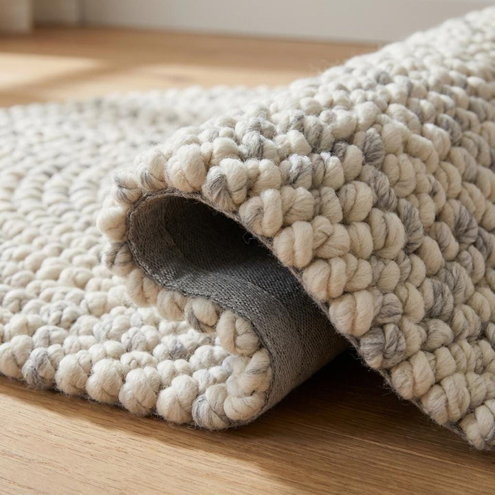 Translation missing: es.Chunky Wool Rug Round, Handmade Pebble Wool Rug, Thick Neutral Scandinavian Area Rug, Cozy Nursery Decor