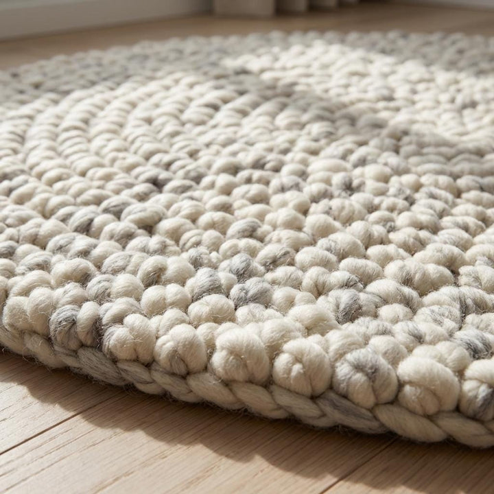 Translation missing: es.Chunky Wool Rug Round, Handmade Pebble Wool Rug, Thick Neutral Scandinavian Area Rug, Cozy Nursery Decor