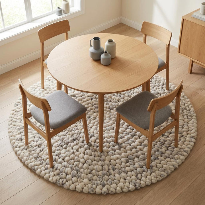 Translation missing: es.Chunky Wool Rug Round, Handmade Pebble Wool Rug, Thick Neutral Scandinavian Area Rug, Cozy Nursery Decor