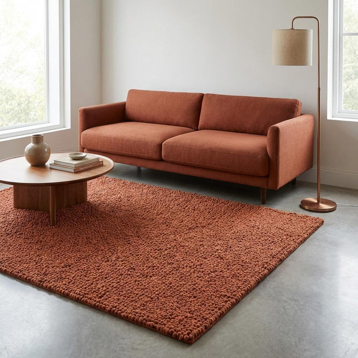 Translation missing: es.Chunky Wool Rug in Warm Rust Tone – Plush Textured Cozy Area Rug for Living Room or Bedroom
