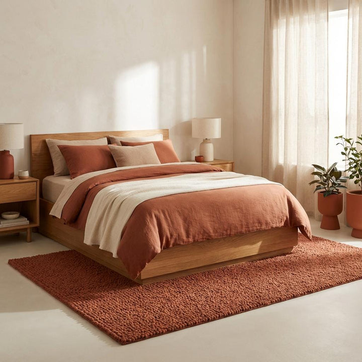 Translation missing: es.Chunky Wool Rug in Warm Rust Tone – Plush Textured Cozy Area Rug for Living Room or Bedroom