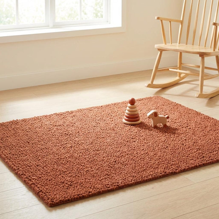 Translation missing: es.Chunky Wool Rug in Warm Rust Tone – Plush Textured Cozy Area Rug for Living Room or Bedroom