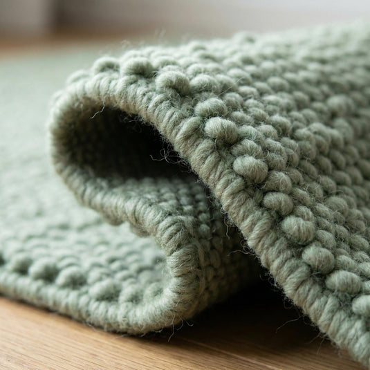 Translation missing: es.Chunky wool textured sage green area rug with thick looped pile and soft cushioned feel