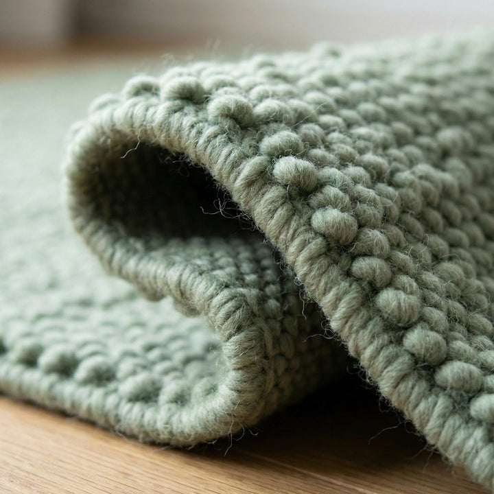 Translation missing: es.Chunky wool textured sage green area rug with thick looped pile and soft cushioned feel