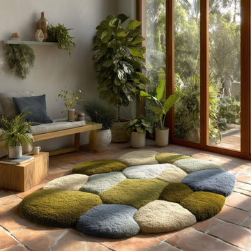 Translation missing: fr.Hand-tufted Coastal Pebble Wool Rug in blue gray with unique pebble shape and natural wool texture