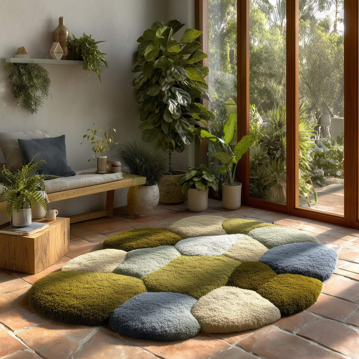 Translation missing: en.Hand-tufted Coastal Pebble Wool Rug in blue gray with unique pebble shape and natural wool texture