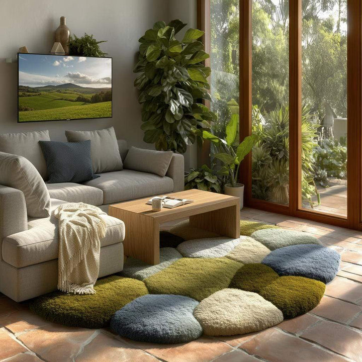 Translation missing: en.Coastal Pebble Wool Rug: Blue, Gray &amp; Green Hand-Tufted Floor Mat Teppich