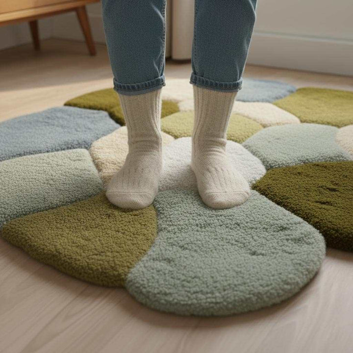 Translation missing: en.Coastal Pebble Wool Rug: Blue, Gray &amp; Green Hand-Tufted Floor Mat Teppich