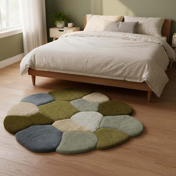 Translation missing: en.Coastal Pebble Wool Rug: Blue, Gray &amp; Green Hand-Tufted Floor Mat Teppich