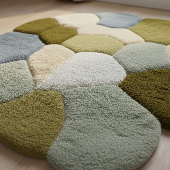 Translation missing: en.Coastal Pebble Wool Rug: Blue, Gray &amp; Green Hand-Tufted Floor Mat Teppich