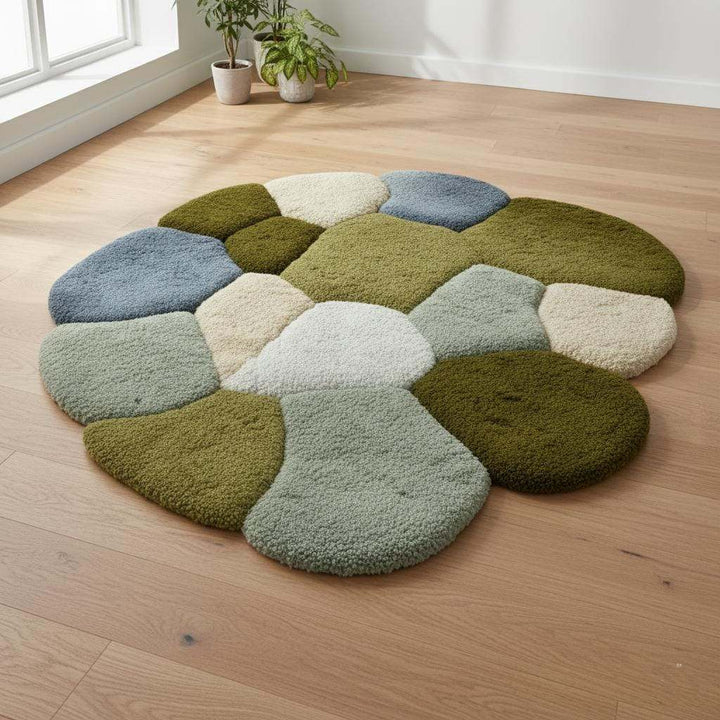 Translation missing: en.Coastal Pebble Wool Rug: Blue, Gray &amp; Green Hand-Tufted Floor Mat Teppich