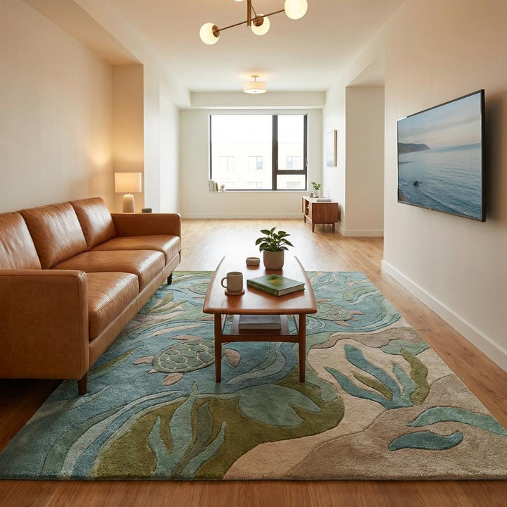 Translation missing: es.Coastal Sea Turtle Rug, Ocean Themed Area Rug, Beach House Decor, Kids Room Carpet