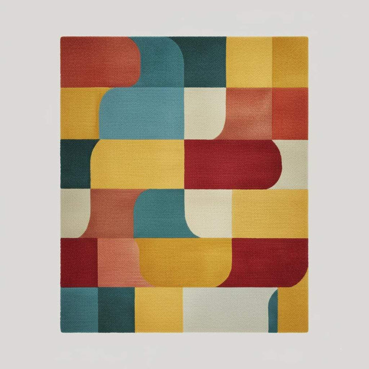 Translation missing: en.Colorful Geometric Area Rug – Red, Yellow, Blue &amp; Cream Retro Modern Block Pattern Carpet Teppich
