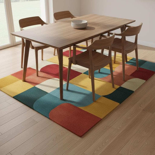 Translation missing: es.Colorful Geometric Area Rug – Red, Yellow, Blue &amp; Cream Retro Modern Block Pattern Carpet Teppich