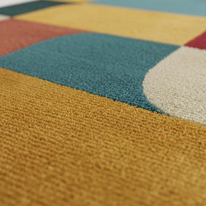 Translation missing: en.Colorful Geometric Area Rug – Red, Yellow, Blue &amp; Cream Retro Modern Block Pattern Carpet Teppich