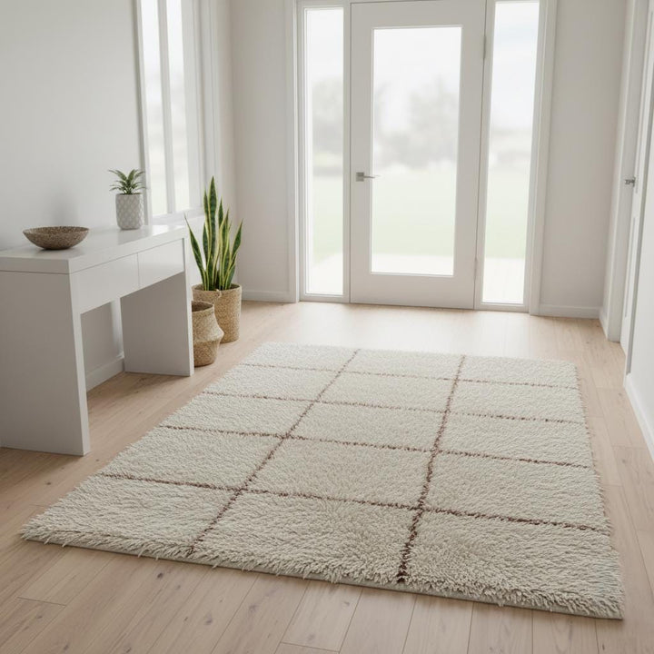 Translation missing: es.Cream Moroccan Shag Rug – Handwoven Berber Wool, Boho Home Decor