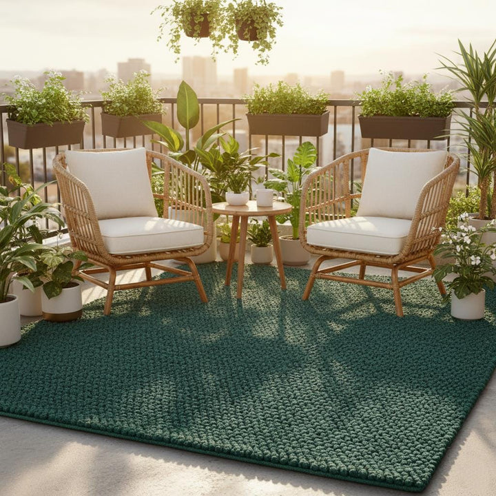 Translation missing: es.Chunky wool rug in deep forest green color, tightly woven loop design, modern handmade area rug for stylish home spaces