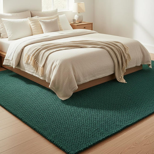 Translation missing: es.Dark Green Chunky Wool Rug | Handwoven Pebble Texture Carpet | Cozy Thick Wool Area Rug | Custom Size Modern Boho Rug | Living Room Floor