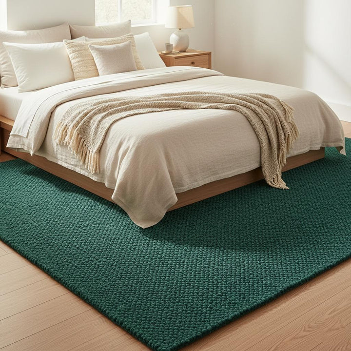 Translation missing: es.Dark Green Chunky Wool Rug | Handwoven Pebble Texture Carpet | Cozy Thick Wool Area Rug | Custom Size Modern Boho Rug | Living Room Floor