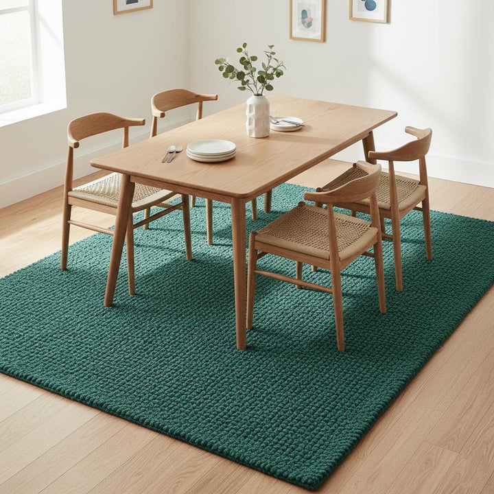 Translation missing: es.Dark Green Chunky Wool Rug | Handwoven Pebble Texture Carpet | Cozy Thick Wool Area Rug | Custom Size Modern Boho Rug | Living Room Floor