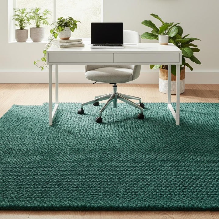 Translation missing: es.Dark Green Chunky Wool Rug | Handwoven Pebble Texture Carpet | Cozy Thick Wool Area Rug | Custom Size Modern Boho Rug | Living Room Floor