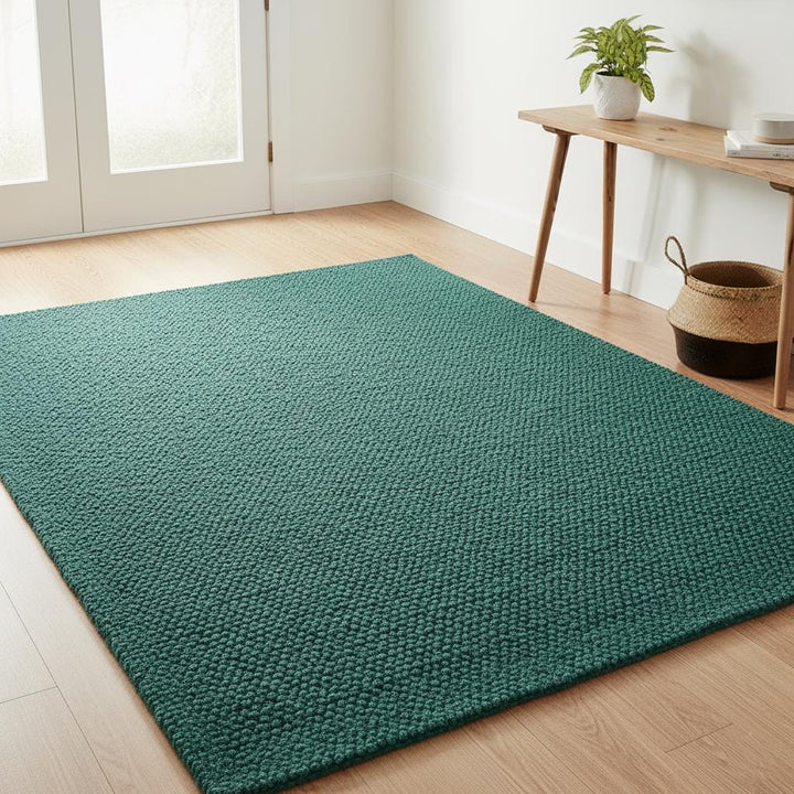 Translation missing: es.Dark Green Chunky Wool Rug | Handwoven Pebble Texture Carpet | Cozy Thick Wool Area Rug | Custom Size Modern Boho Rug | Living Room Floor