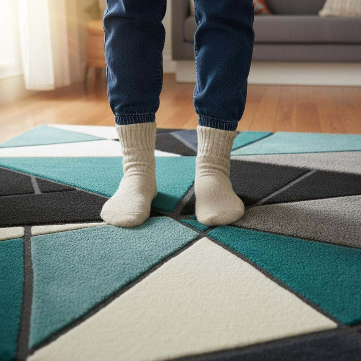 Translation missing: en.Deep teal area rug with hand tufted plush geometric design and durable poly-blend material