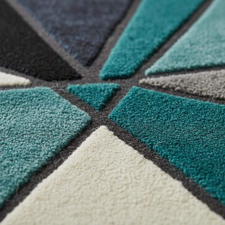 Translation missing: en.Hand tufted deep teal area rug with geometric abstract design, plush poly-blend material, stain resistant and durable for modern living rooms and bedrooms